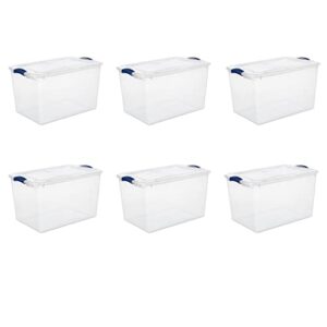 utipef 66 qt. latch box plastic,plastic storage container bin with secure lid and latching buckles, durable stackable nestable organizing tote tub box sports general,stadium blue, 6pcs