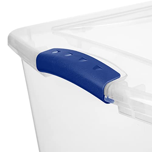 utipef 66 Qt. Latch Box Plastic,Plastic Storage Container Bin with Secure Lid and Latching Buckles, Durable Stackable Nestable Organizing Tote Tub Box Sports General,Stadium Blue, 6PCS