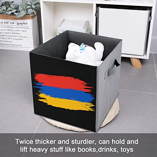 Vintage Armenia Flag Foldable Storage Bins Printd Fabric Cube Baskets Boxes with Handles for Clothes Toys, 11x11x11
