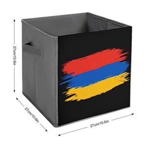 Vintage Armenia Flag Foldable Storage Bins Printd Fabric Cube Baskets Boxes with Handles for Clothes Toys, 11x11x11