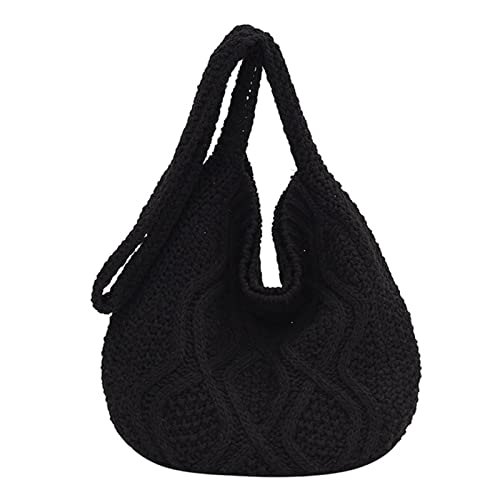 Knitted Shoulder Handbags Hand Crocheted Bags Large Woven Hobo Bag Tote Bag Aesthetic Canvas Tote Cute Tote Bags Black