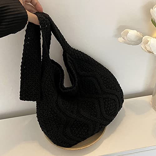 Knitted Shoulder Handbags Hand Crocheted Bags Large Woven Hobo Bag Tote Bag Aesthetic Canvas Tote Cute Tote Bags Black