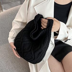 Knitted Shoulder Handbags Hand Crocheted Bags Large Woven Hobo Bag Tote Bag Aesthetic Canvas Tote Cute Tote Bags Black