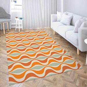 Caarenp Non-Slip Area Rugs Retro Pattern 50S 60S Abstract Vintage Sixties Style Template 1960S Geometric Home Decor Rugs Carpet for Classroom Living Room Bedroom Dining Room Kindergarten Family 3'X5'
