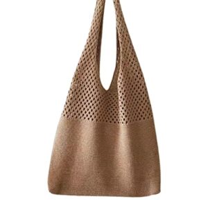 crochet tote bag knitted shoulder bag vintage hollow out handbag tote bag aesthetic crochet hobo bag purse brown