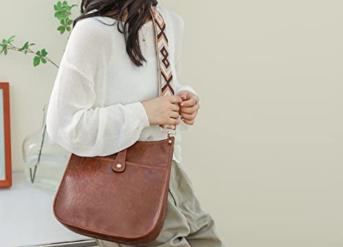 Vegan Leather guitar strap Crossbody purse cross body purse with Adjustable guitar Strap Zipped Pockets Handbag Shoulder Bag（brown-bag）……