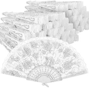maitys 70 pieces lace floral hand fans retro elegant chinese folding fan white vintage bridal handheld dancing fan props for wedding party church ladies girls favors