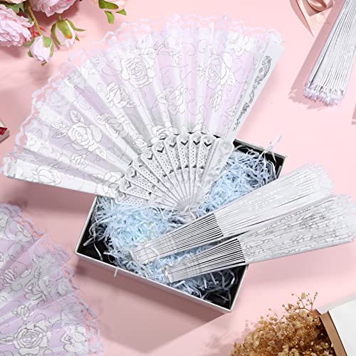 Maitys 70 Pieces Lace Floral Hand Fans Retro Elegant Chinese Folding Fan White Vintage Bridal Handheld Dancing Fan Props for Wedding Party Church Ladies Girls Favors