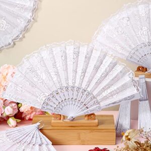 Maitys 70 Pieces Lace Floral Hand Fans Retro Elegant Chinese Folding Fan White Vintage Bridal Handheld Dancing Fan Props for Wedding Party Church Ladies Girls Favors