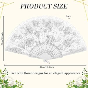 Maitys 70 Pieces Lace Floral Hand Fans Retro Elegant Chinese Folding Fan White Vintage Bridal Handheld Dancing Fan Props for Wedding Party Church Ladies Girls Favors