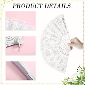 Maitys 70 Pieces Lace Floral Hand Fans Retro Elegant Chinese Folding Fan White Vintage Bridal Handheld Dancing Fan Props for Wedding Party Church Ladies Girls Favors