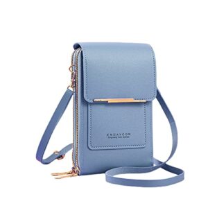 women’s anti-theft leather crossbody rfid blocking bag,mini touch screen one shoulder mobile phone purse (blue)