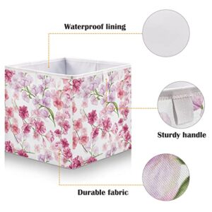 Kigai Pink Purple Flowers Cube Storage Bins - 11x11x11 in Large Foldable Cubes Organizer Storage Basket for Home Office, Nursery, Shelf, Closet