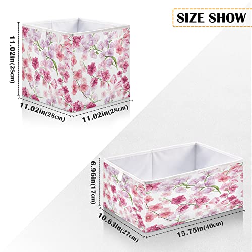 Kigai Pink Purple Flowers Cube Storage Bins - 11x11x11 in Large Foldable Cubes Organizer Storage Basket for Home Office, Nursery, Shelf, Closet