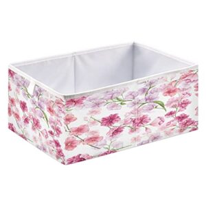 Kigai Pink Purple Flowers Cube Storage Bins - 11x11x11 in Large Foldable Cubes Organizer Storage Basket for Home Office, Nursery, Shelf, Closet