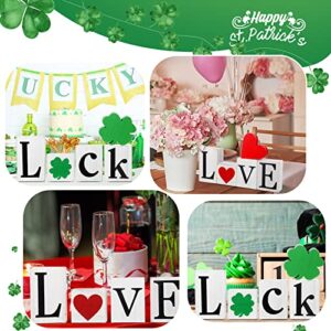 Glenmal 6 Pieces St. Patrick's Day Table Clover Signs Set Farmhouse St. Patrick's Day Wood Sign Double Side Four Leaf Clover Heart Block Wooden Luck Tiered Tray Decor for Kitchen Mantle Office Decor