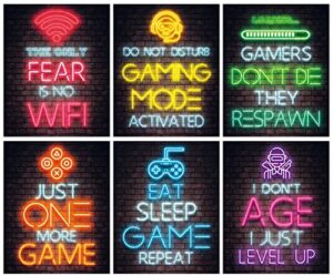 mini zozi gaming wall decor 8×10 6pcs set for boys room decor gamer bedroom decorations video game poster neon art posters cool sign gifts boy & girl teens teenager kids gameroom videogame setup stuff pictures games portrait unframed teen boyfriend gift