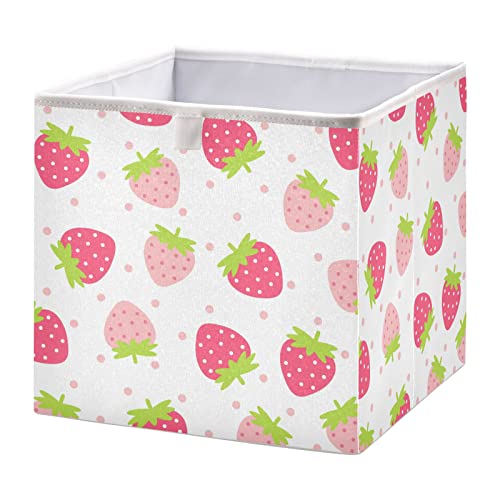 Kigai Kawaii Strawberry Cube Storage Bins - 11x11x11 in Large Foldable Cubes Organizer Storage Basket for Home Office, Nursery, Shelf, Closet