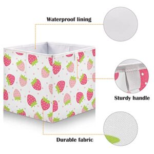 Kigai Kawaii Strawberry Cube Storage Bins - 11x11x11 in Large Foldable Cubes Organizer Storage Basket for Home Office, Nursery, Shelf, Closet