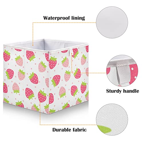 Kigai Kawaii Strawberry Cube Storage Bins - 11x11x11 in Large Foldable Cubes Organizer Storage Basket for Home Office, Nursery, Shelf, Closet