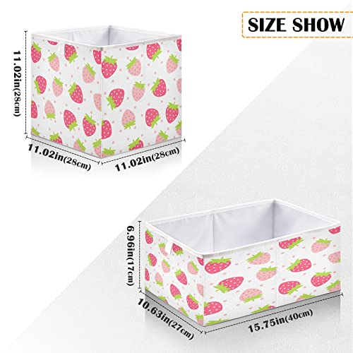 Kigai Kawaii Strawberry Cube Storage Bins - 11x11x11 in Large Foldable Cubes Organizer Storage Basket for Home Office, Nursery, Shelf, Closet