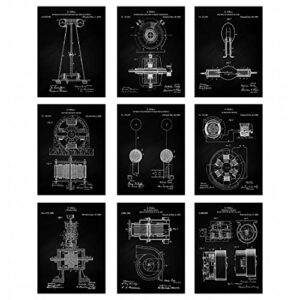 nikola tesla vintage patent wall art – geek steampunk home office industrial wall decor – engineer gifts idea for mechanical electrical men women science grad nerd – unframed 8×10 poster prints