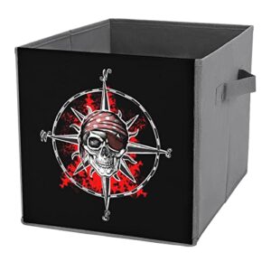 compass pirate skull foldable storage bins printd fabric cube baskets boxes with handles for clothes toys, 11x11x11