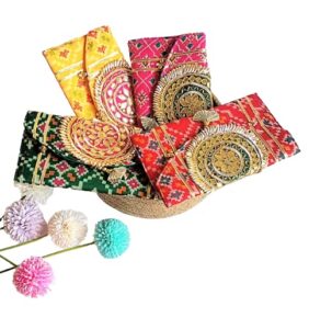 indian traditional patola clutch for women handbag elegant evening wedding party purse for women’s by panache merchant (pack of 4)