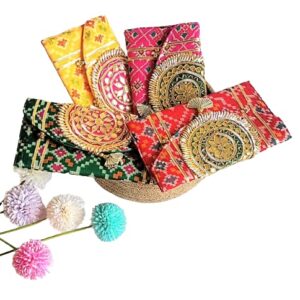 Indian Traditional Patola Clutch For Women Handbag Elegant Evening Wedding Party Purse For Women's BY PANACHE MERCHANT (Pack Of 4)
