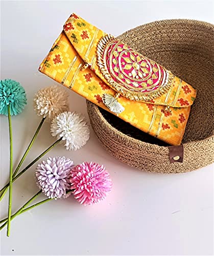 Indian Traditional Patola Clutch For Women Handbag Elegant Evening Wedding Party Purse For Women's BY PANACHE MERCHANT (Pack Of 4)