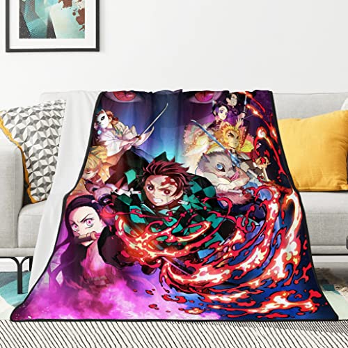 350GMS Super Soft Anime Blankets Black Wrapped Edge Flannel Fleece Blankets for Sofa Couch and Bed 50"x60"