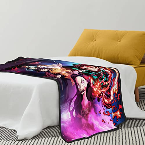 350GMS Super Soft Anime Blankets Black Wrapped Edge Flannel Fleece Blankets for Sofa Couch and Bed 50"x60"