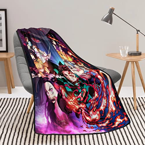 350GMS Super Soft Anime Blankets Black Wrapped Edge Flannel Fleece Blankets for Sofa Couch and Bed 50"x60"