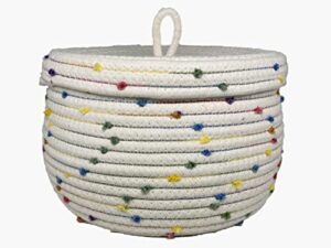 s size white cotton basket with colorful decoration mini woven basket wtih lid cute toy storage basket towel storage little organizer woven basket living room small woven basket for storage