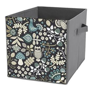 forest seamless pattern foldable storage bins printd fabric cube baskets boxes with handles for clothes toys, 11x11x11