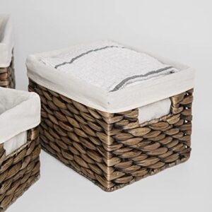 Decocoon Woven Wicker Storage Baskets with Liners Baskets for Organizing Shelf Baskets Woven Decorative Home Storage Bins Decorative Baskets Organizing Baskets Nesting Baskets (Set of 3, Black)