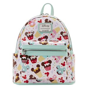 Loungefly Disney Mickey and Minnie Mouse Sweet Treats All Over Print Womens Double Strap Shoulder Bag Purse