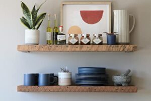urban legacy deep floating shelves | reclaimed wide plank barn wood shelves with low profile brackets | high weight capacity (36″ x 11″ x 2″)