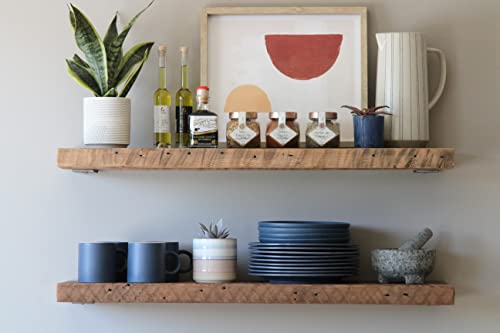 Urban Legacy Deep Floating Shelves | Reclaimed Wide Plank Barn Wood Shelves with Low Profile Brackets | High Weight Capacity (36" x 11" x 2")