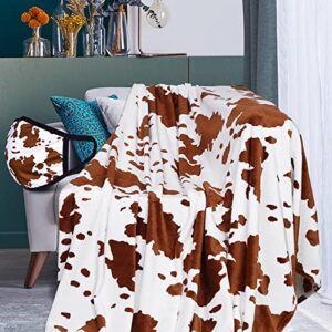 fleece cow print blanket flannel lightweight insulated bed throw soft sofa blanket cow print blanket for adults adorable plush gift for daughter mom, bedroom decor 50″×60″, gift cow print mask