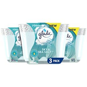 glade candle sky & sea salt, fragrance candle infused with essential oils, air freshener candle, 3-wick candle, 6.8 oz, 3 count