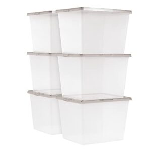 ufom 36 quart snap top clear plastic storage box, gray, set of 6