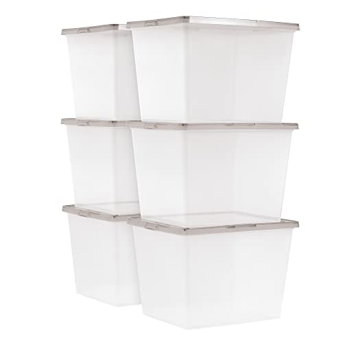 UFOM 36 Quart Snap Top Clear Plastic Storage Box, Gray, Set of 6