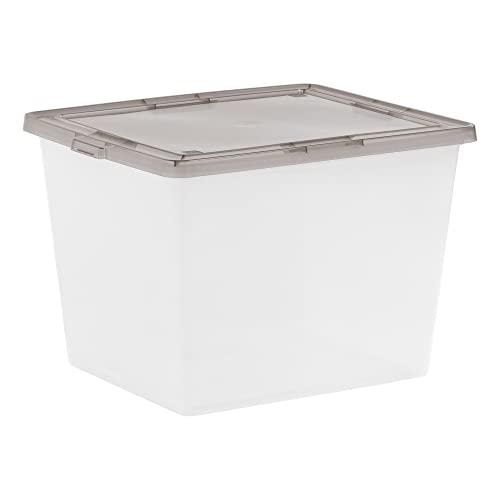 UFOM 36 Quart Snap Top Clear Plastic Storage Box, Gray, Set of 6