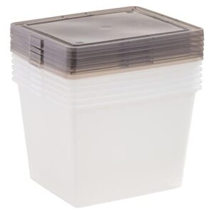 UFOM 36 Quart Snap Top Clear Plastic Storage Box, Gray, Set of 6