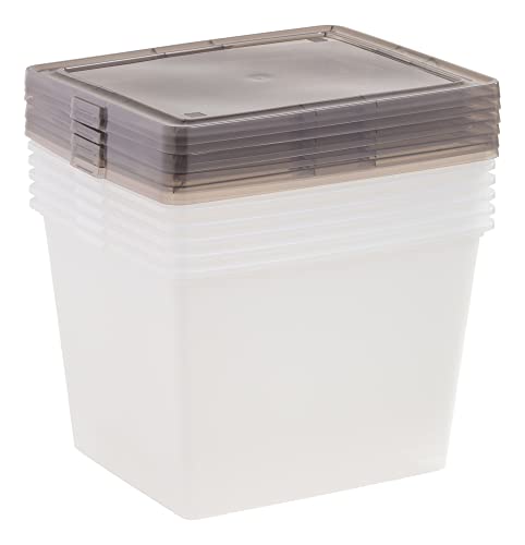 UFOM 36 Quart Snap Top Clear Plastic Storage Box, Gray, Set of 6