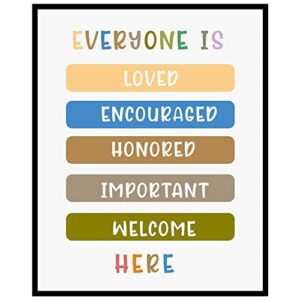 All Are Welcome, Classroom Decorations, Playroom Decor , Classroom Poster and Quotes, Boho Wall Art, Everyone Is Welcome Here, Office Wall Art, 8×10 inches (NO FRAME)