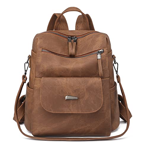 TEATREE Women Backpack Purse, Fashion Multipurpose Design Convertible Satchel Handbags and Shoulder Bag PU Leather Travel Bag (Brown)