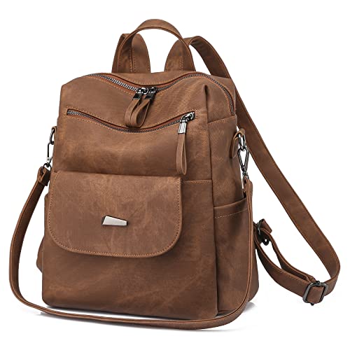 TEATREE Women Backpack Purse, Fashion Multipurpose Design Convertible Satchel Handbags and Shoulder Bag PU Leather Travel Bag (Brown)