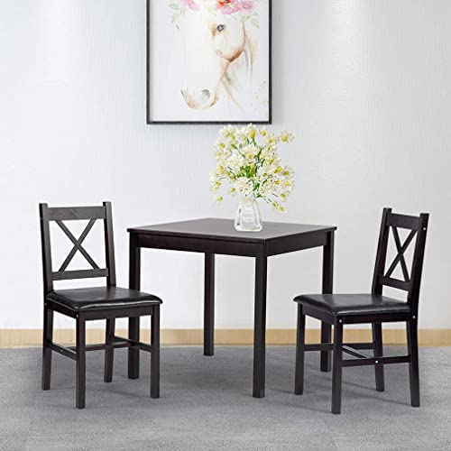 Dining Table Dining Kitchen Table Dining Set 3 Piece Table and Chair for 2 Person  Wooden  Table with  2  Chairs Dining Room Table Set,Dark Brown 